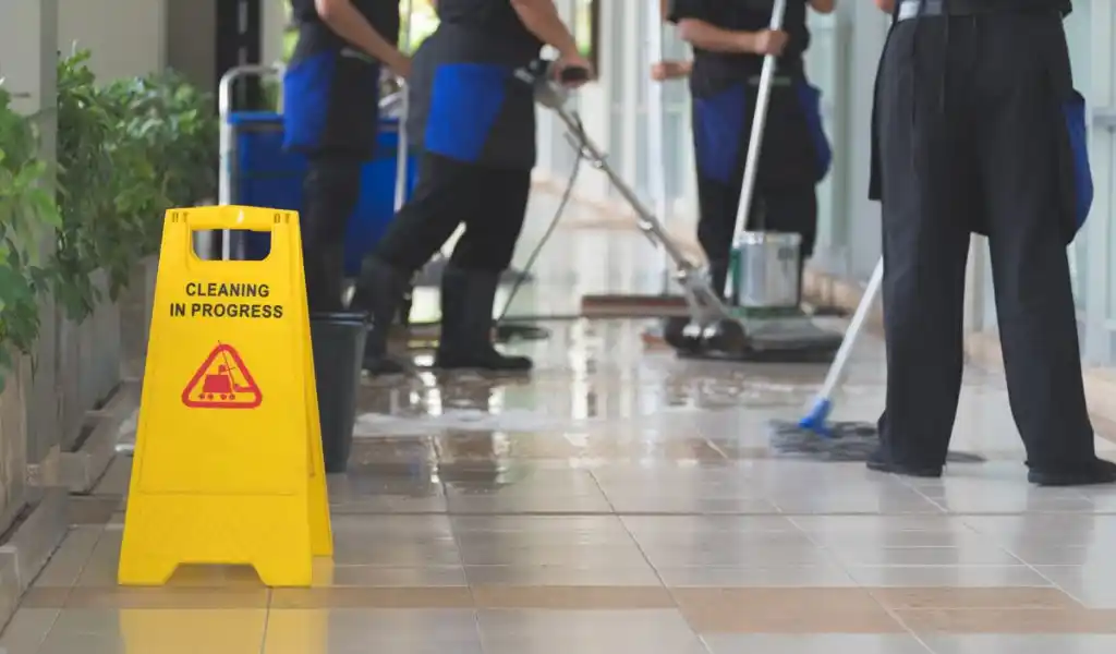 Cleaning team at work